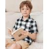 Arshiner Boys Short Sleeve Dress Shirts Solid Button Down Shirts Summer Formal Uniform Shirt with Pocket(Black White Plaid)
