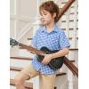 Arshiner Boys Short Sleeve Dress Shirts Solid Button Down Shirts Summer Formal Uniform Shirt with Pocket(Blue White Plaid)