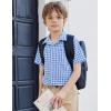 Arshiner Boys Short Sleeve Dress Shirts Solid Button Down Shirts Summer Formal Uniform Shirt with Pocket(Blue White Plaid)