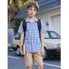 Arshiner Boys Short Sleeve Dress Shirts Solid Button Down Shirts Summer Formal Uniform Shirt with Pocket(Blue White Plaid)