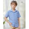 Arshiner Boys Short Sleeve Dress Shirts Solid Button Down Shirts Summer Formal Uniform Shirt with Pocket(Blue White Plaid)