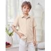 Arshiner Boys Short Sleeve Dress Shirts Solid Button Down Shirts Summer Formal Uniform Shirt with Pocket(Champagne)