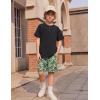 Arshiner Boys Summer Clothing Sets 3-button Short Sleeve Tee and Shorts Casual Outfits for 5-12 Years(Black & Neon Green)