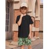 Arshiner Boys Summer Clothing Sets 3-button Short Sleeve Tee and Shorts Casual Outfits for 5-12 Years(Black & Neon Green)