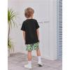 Arshiner Boys Summer Clothing Sets 3-button Short Sleeve Tee and Shorts Casual Outfits for 5-12 Years(Black & Neon Green)