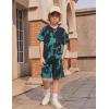 Arshiner Boys Summer Clothing Sets 3-button Short Sleeve Tee and Shorts Casual Outfits for 5-12 Years(Black & Tie Dye)