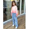 Arshiner Girls Crop Tops Kids Long Sleeve Pullover Sweatshirts Girls Cropped Crewneck Sweatshirt for Teen Girl(Pink White)