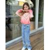 Arshiner Girls Crop Tops Kids Long Sleeve Pullover Sweatshirts Girls Cropped Crewneck Sweatshirt for Teen Girl(Pink White)