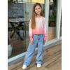 Arshiner Girls Crop Tops Kids Long Sleeve Pullover Sweatshirts Girls Cropped Crewneck Sweatshirt for Teen Girl(Pink White)