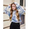 Arshiner Girls Cropped Hoodie Kids Long Sleeve Crop Tops Tie-dye Hoodies Hooded Pullover Sweatshirts(Dusty Blue & White)