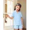 Arshiner Girls Pajamas Button Down Short Set Cute Pjs Soft Sleepwear Loungewear(Blue)