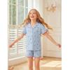 Arshiner Girls Pajamas Button Down Short Set Cute Pjs Soft Sleepwear Loungewear(Blue Cherry)