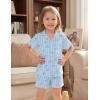 Arshiner Girls Pajamas Button Down Short Set Cute Pjs Soft Sleepwear Loungewear(Blue Striped Bow)