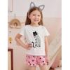 Arshiner Girls Pajamas Ruffle Short Sets Summer Sleepwear Soft Clothes Kids Pjs(White Cat)