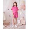 Arshiner Girls Pajamas Short Sleeve Button Pjs Cute Lettuce Loungewear Tie Dye Sleepwear(Hot Pink)