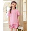 Arshiner Girls Pajamas Short Sleeve Button Pjs Cute Lettuce Loungewear Tie Dye Sleepwear(Pink)