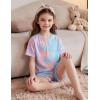 Arshiner Girls Pajamas Short Sleeve Button Pjs Cute Lettuce Loungewear Tie Dye Sleepwear(Pink Blue Purple)