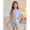 Arshiner Girls Pajamas Short Sleeve Button Pjs Cute Lettuce Loungewear Tie Dye Sleepwear(Pink Blue Purple)