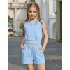 Arshiner Girls Summer Outfits 2 Piece Short Sets Sleeveless Tops and Shorts with Pockets Kids Clothes(Blue)