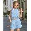 Arshiner Girls Summer Outfits 2 Piece Short Sets Sleeveless Tops and Shorts with Pockets Kids Clothes(Blue)