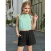 Arshiner Girls Summer Outfits 2 Piece Short Sets Sleeveless Tops and Shorts with Pockets Kids Clothes(Green&black)