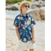 Boys Hawaiian Shirt Tropical Short Sleeve Button Down Shirt Summer Floral Beach Shirts with Pocket for 4-14 Years(Blue – Hawaiian Print)