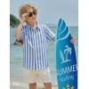 Boys Hawaiian Shirt Tropical Short Sleeve Button Down Shirt Summer Floral Beach Shirts with Pocket for 4-14 Years(Blue and White Stripes)