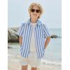 Boys Hawaiian Shirt Tropical Short Sleeve Button Down Shirt Summer Floral Beach Shirts with Pocket for 4-14 Years(Blue and White Stripes)