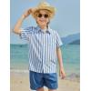 Boys Hawaiian Shirt Tropical Short Sleeve Button Down Shirt Summer Floral Beach Shirts with Pocket for 4-14 Years(Blue and White Stripes)