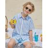 Boys Hawaiian Shirt Tropical Short Sleeve Button Down Shirt Summer Floral Beach Shirts with Pocket for 4-14 Years(Blue and White Stripes)