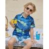 Boys Hawaiian Shirt Tropical Short Sleeve Button Down Shirt Summer Floral Beach Shirts with Pocket for 4-14 Years(Blue-coconut Tree Scenery)