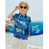 Boys Hawaiian Shirt Tropical Short Sleeve Button Down Shirt Summer Floral Beach Shirts with Pocket for 4-14 Years(Blue-coconut Tree Scenery)