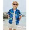 Boys Hawaiian Shirt Tropical Short Sleeve Button Down Shirt Summer Floral Beach Shirts with Pocket for 4-14 Years(Blue-coconut Tree Scenery)