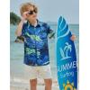 Boys Hawaiian Shirt Tropical Short Sleeve Button Down Shirt Summer Floral Beach Shirts with Pocket for 4-14 Years(Blue-coconut Tree Scenery)