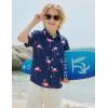 Boys Hawaiian Shirt Tropical Short Sleeve Button Down Shirt Summer Floral Beach Shirts with Pocket for 4-14 Years(Deep Blue – Flamingo)