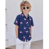 Boys Hawaiian Shirt Tropical Short Sleeve Button Down Shirt Summer Floral Beach Shirts with Pocket for 4-14 Years(Deep Blue – Flamingo)