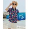 Boys Hawaiian Shirt Tropical Short Sleeve Button Down Shirt Summer Floral Beach Shirts with Pocket for 4-14 Years(Navy Blue-colorful Flowers)