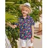 Boys Hawaiian Shirt Tropical Short Sleeve Button Down Shirt Summer Floral Beach Shirts with Pocket for 4-14 Years(Navy Blue-colorful Flowers)