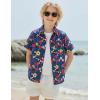 Boys Hawaiian Shirt Tropical Short Sleeve Button Down Shirt Summer Floral Beach Shirts with Pocket for 4-14 Years(Navy Blue-colorful Flowers)