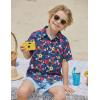 Boys Hawaiian Shirt Tropical Short Sleeve Button Down Shirt Summer Floral Beach Shirts with Pocket for 4-14 Years(Navy Blue-colorful Flowers)