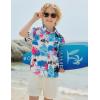Boys Hawaiian Shirt Tropical Short Sleeve Button Down Shirt Summer Floral Beach Shirts with Pocket for 4-14 Years(White – Palm Tree)