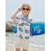 Boys Hawaiian Shirt Tropical Short Sleeve Button Down Shirt Summer Floral Beach Shirts with Pocket for 4-14 Years(White -Green Leaf)