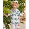 Boys Hawaiian Shirt Tropical Short Sleeve Button Down Shirt Summer Floral Beach Shirts with Pocket for 4-14 Years(White -Green Leaf)
