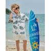 Boys Hawaiian Shirt Tropical Short Sleeve Button Down Shirt Summer Floral Beach Shirts with Pocket for 4-14 Years(White -Green Leaf)