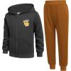Arshiner Boys’ 2 Piece Athletic Tracksuit Jogging Sets Outfit Sweatsuit Zip Up Hoodie and Active Pants for Kids 5-14 Years(Black / Brown)