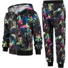 Arshiner Boys’ 2 Piece Athletic Tracksuit Jogging Sets Outfit Sweatsuit Zip Up Hoodie and Active Pants for Kids 5-14 Years(Black Print)
