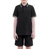 Arshiner Boys 2 Piece Rib Knit Outfits Short Sleeve Polo Shirt & Elastic Waist Shorts Vacation Texture Sets Sizes 4-13(Black)