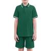 Arshiner Boys 2 Piece Rib Knit Outfits Short Sleeve Polo Shirt & Elastic Waist Shorts Vacation Texture Sets Sizes 4-13(Green)