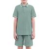 Arshiner Boys 2 Piece Rib Knit Outfits Short Sleeve Polo Shirt & Elastic Waist Shorts Vacation Texture Sets Sizes 4-13(Grey-green)