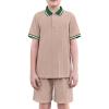 Arshiner Boys 2 Piece Rib Knit Outfits Short Sleeve Polo Shirt & Elastic Waist Shorts Vacation Texture Sets Sizes 4-13(Khaki)
